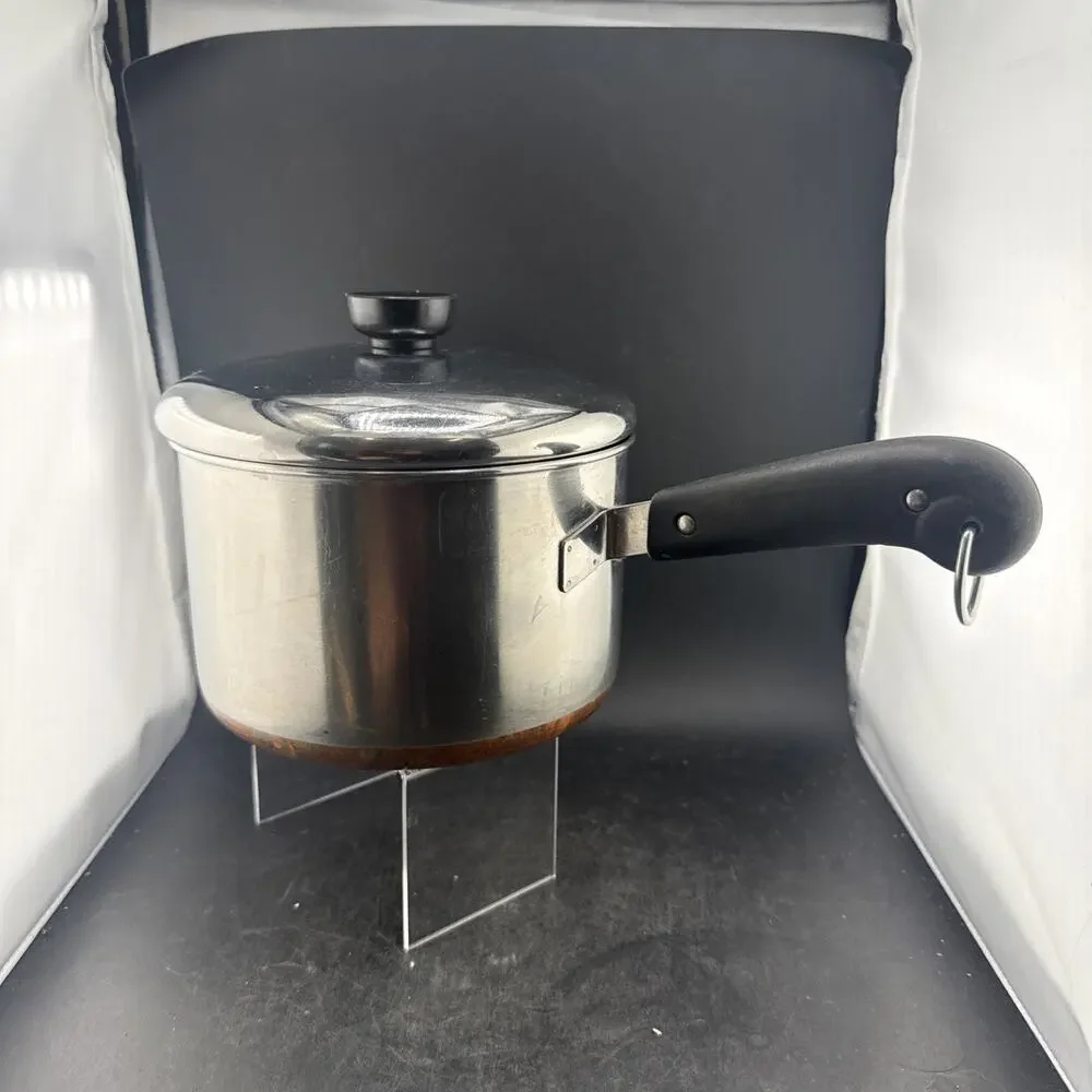 Vintage Revere Ware 3 qt Sauce Pan, Copper Bottom, Stainless Steel, Lid Pre-1968